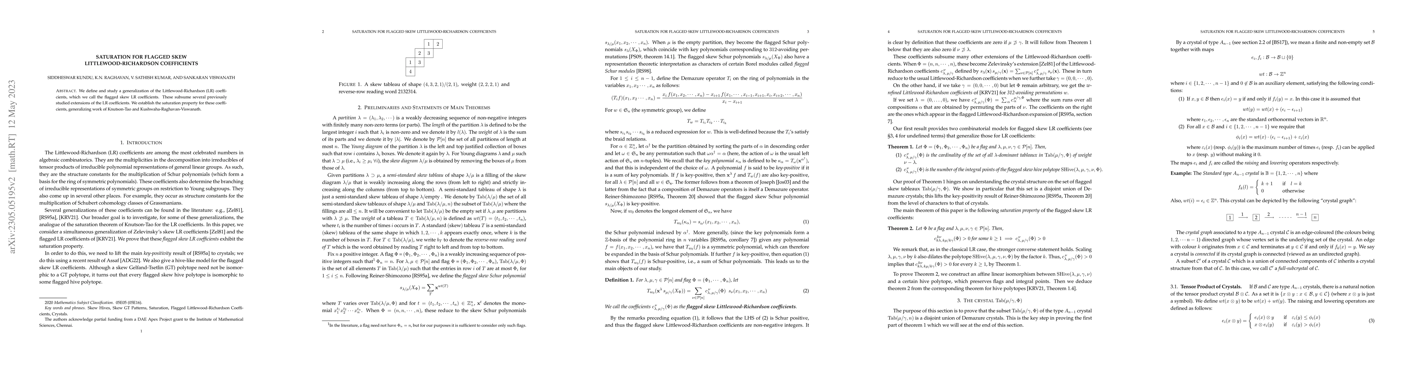 Thumbnail for Saturation for Flagged Skew Littlewood-Richardson Coefficients