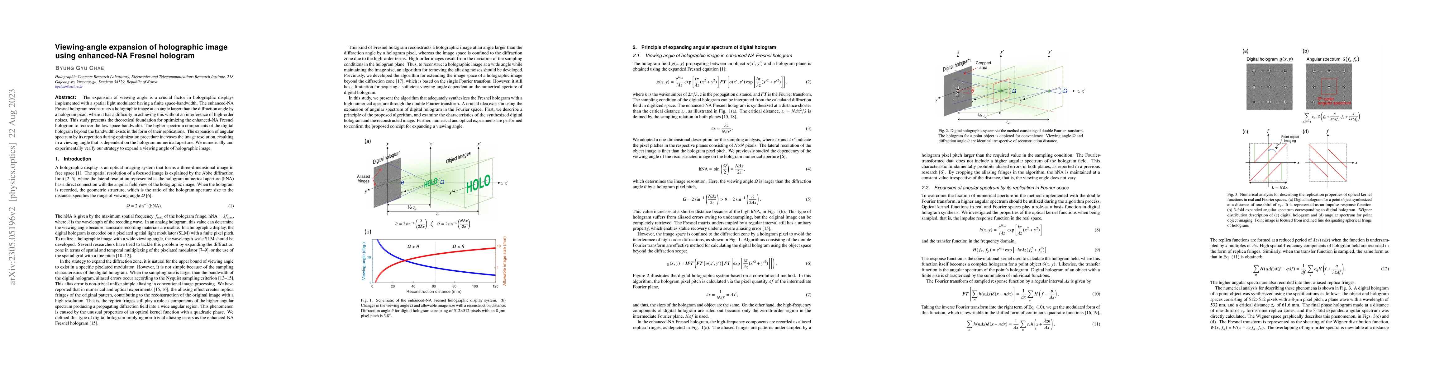 Thumbnail for Viewing-angle expansion of holographic image using enhanced-NA Fresnel
  hologram