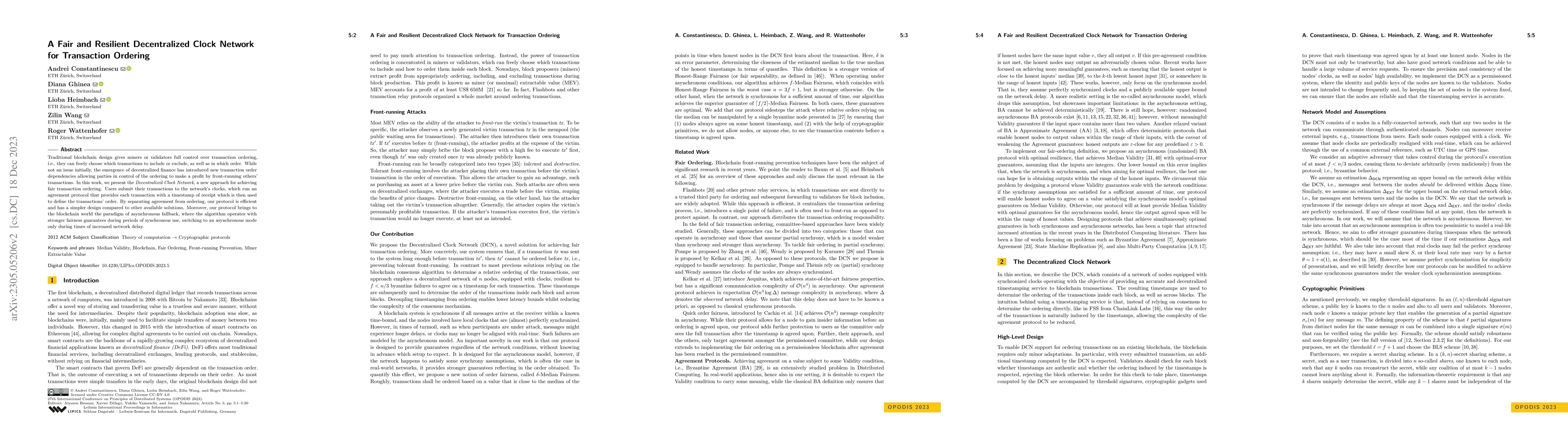 Thumbnail for A Fair and Resilient Decentralized Clock Network for Transaction
  Ordering