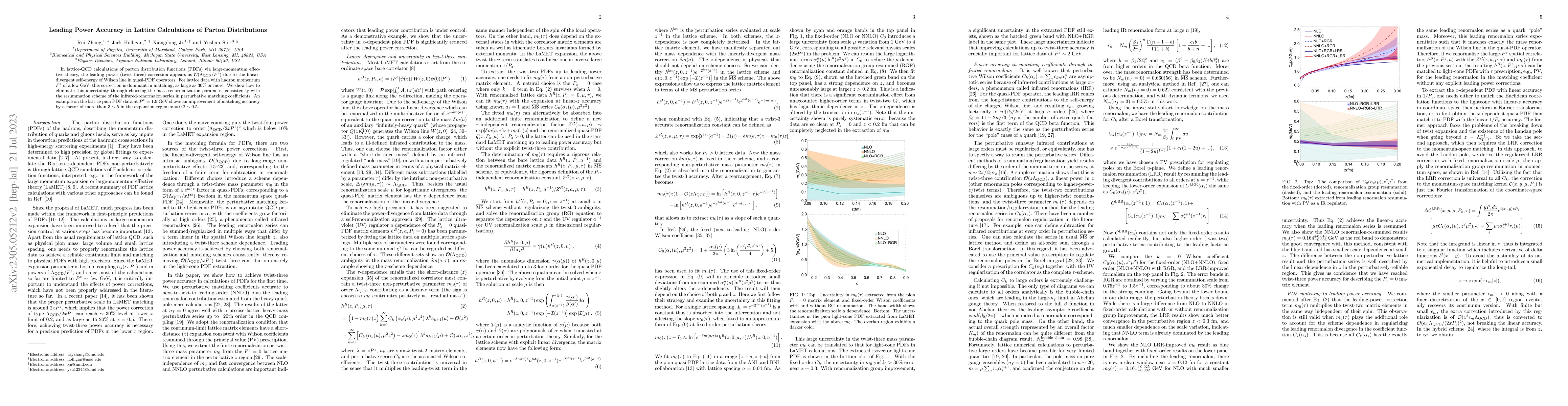Thumbnail for Leading Power Accuracy in Lattice Calculations of Parton Distributions