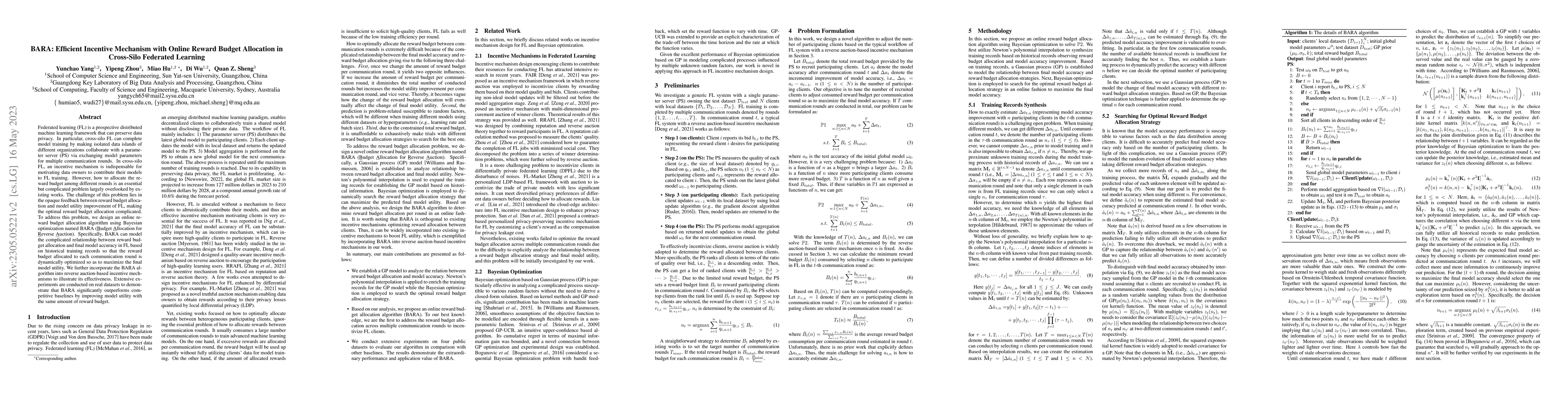 Thumbnail for BARA: Efficient Incentive Mechanism with Online Reward Budget Allocation
  in Cross-Silo Federated Learning