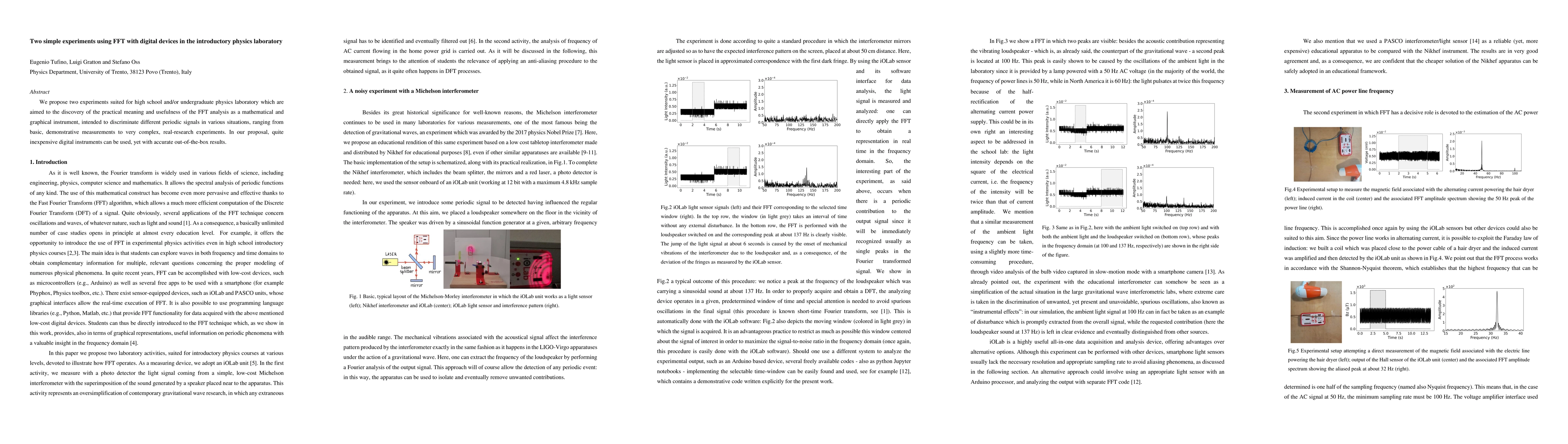 Thumbnail for Two simple experiments using FFT with digital devices in the
  introductory physics laboratory