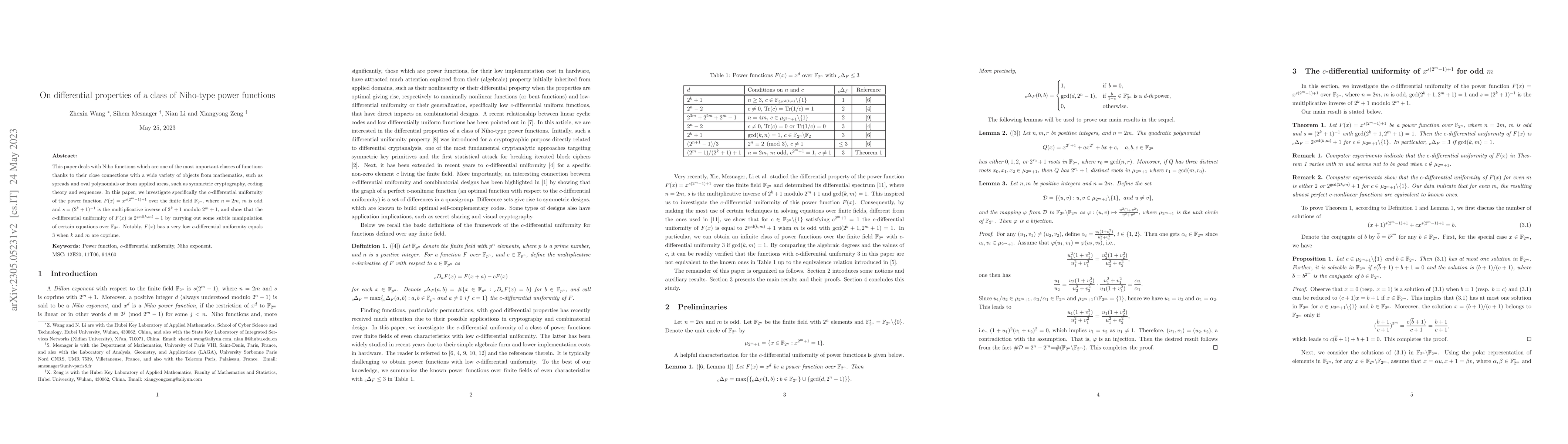Thumbnail for On differential properties of a class of Niho-type power function
