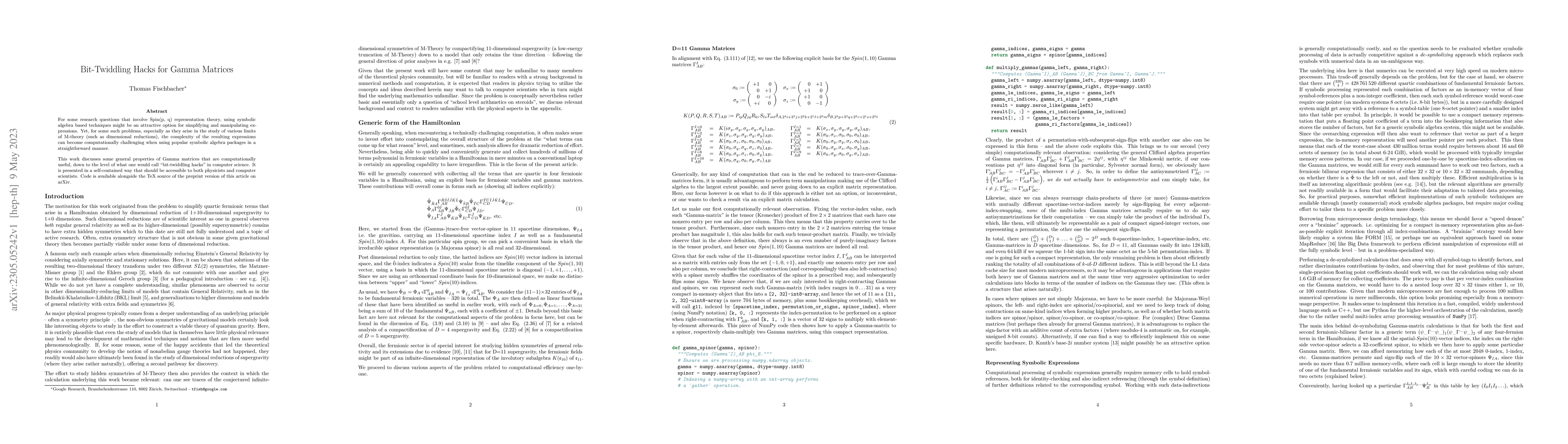Thumbnail for Bit-Twiddling Hacks for Gamma Matrices