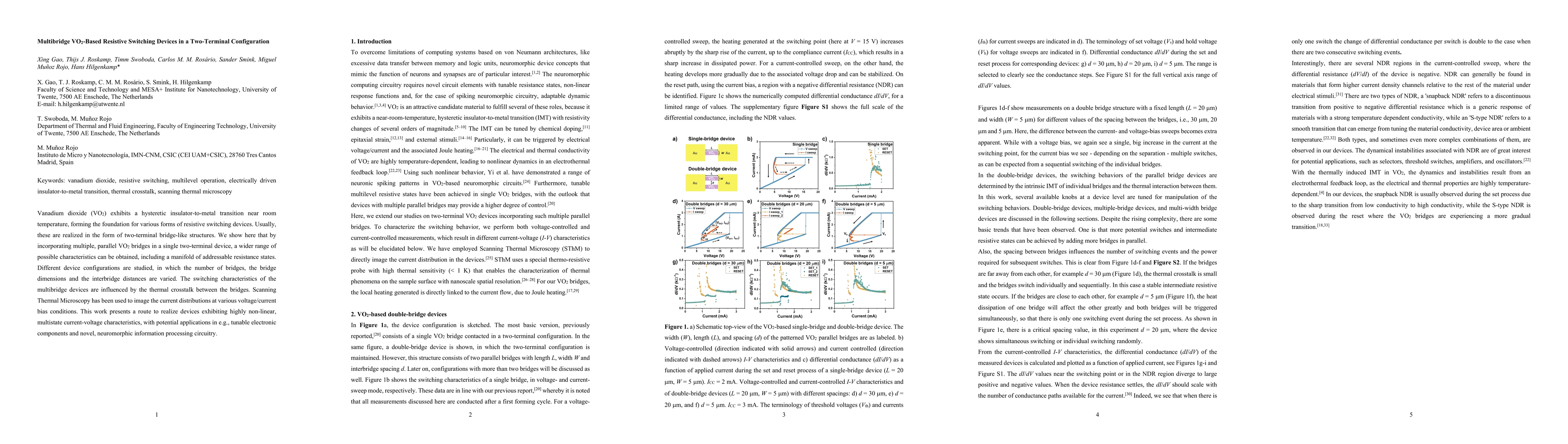 Thumbnail for Multibridge VO2-Based Resistive Switching Devices in a Two-Terminal
  Configuration