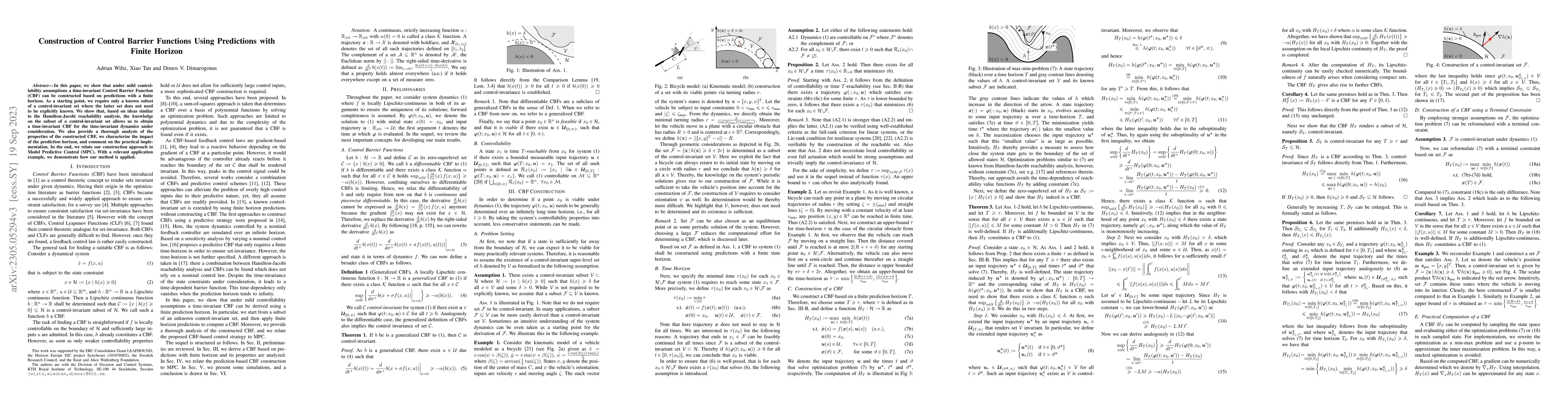 Thumbnail for Construction of Control Barrier Functions Using Predictions with Finite
  Horizon