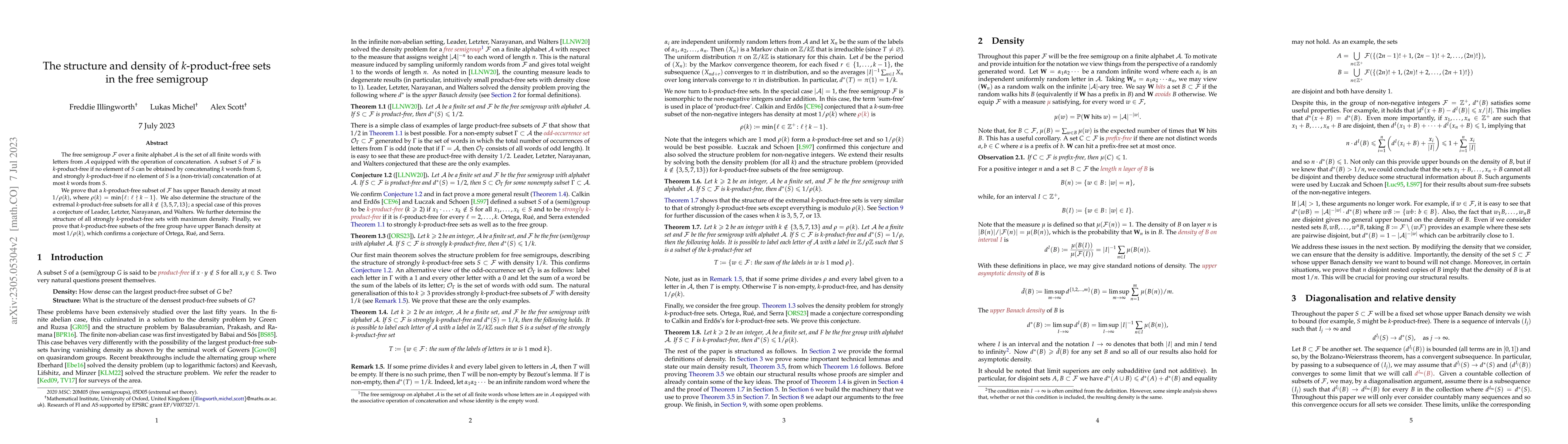 Thumbnail for The structure and density of $k$-product-free sets in the free semigroup
