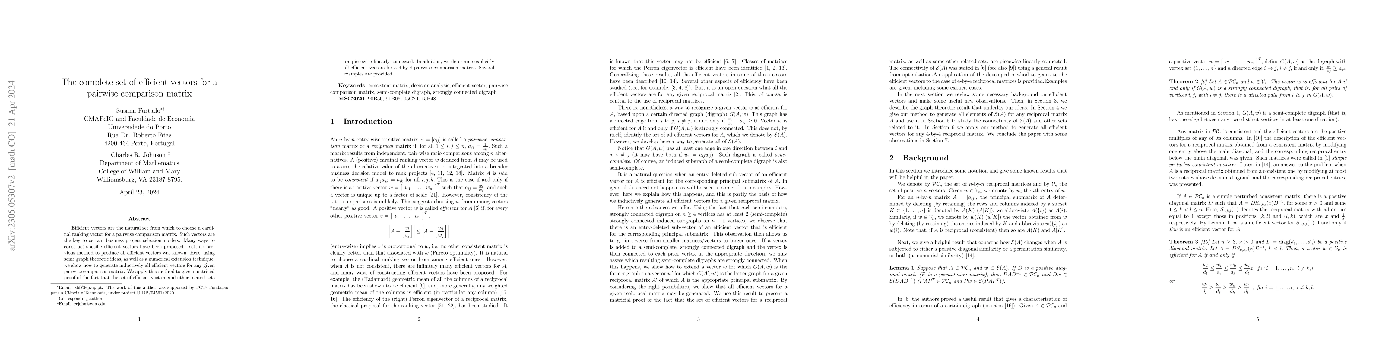 Thumbnail for The complete set of efficient vectors for a reciprocal matrix