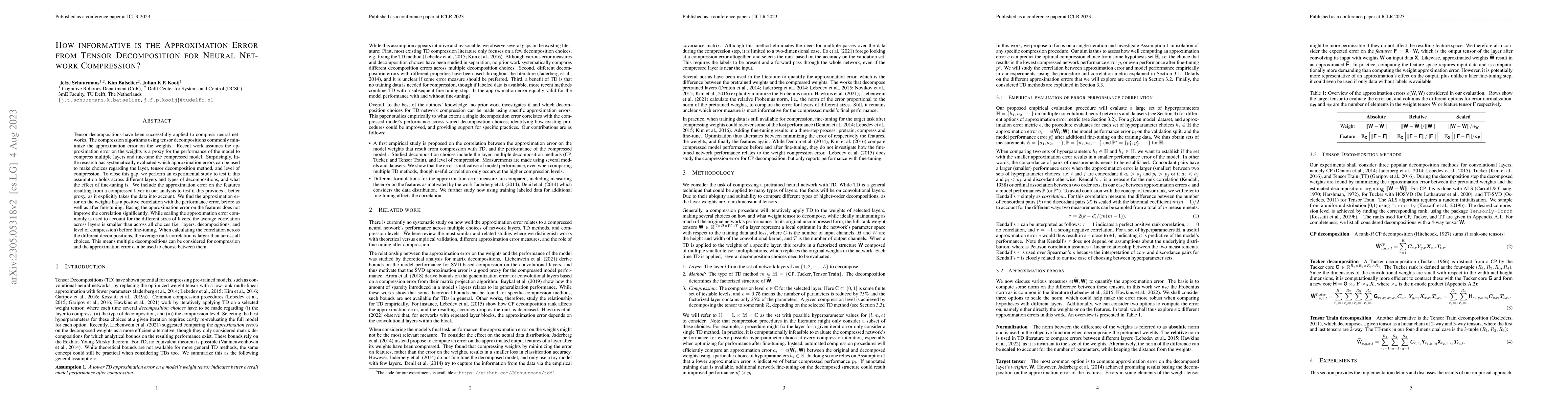 Thumbnail for How Informative is the Approximation Error from Tensor Decomposition for
  Neural Network Compression?