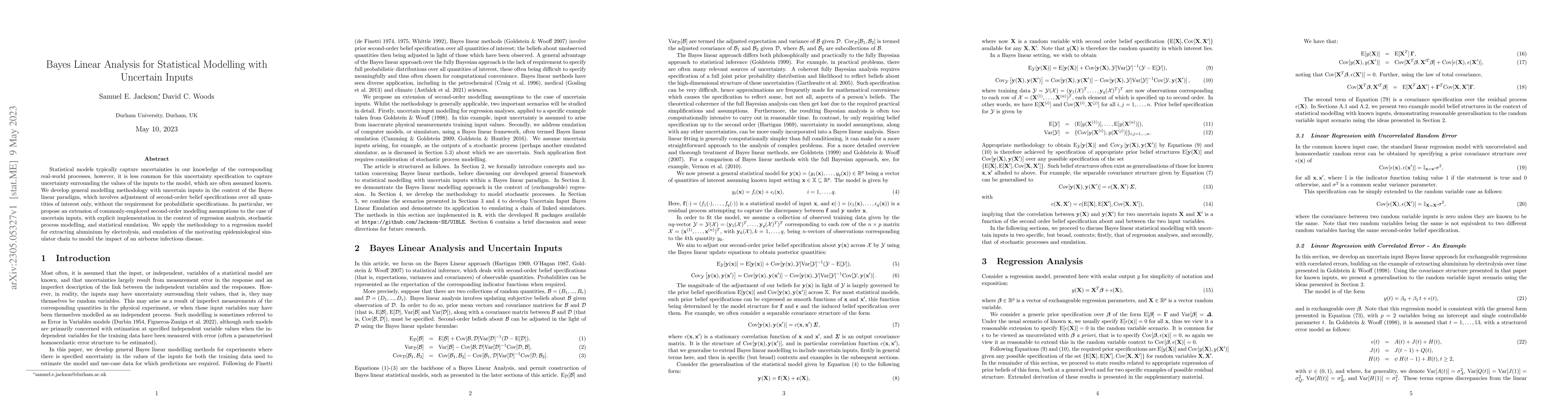 Thumbnail for Bayes Linear Analysis for Statistical Modelling with Uncertain Inputs