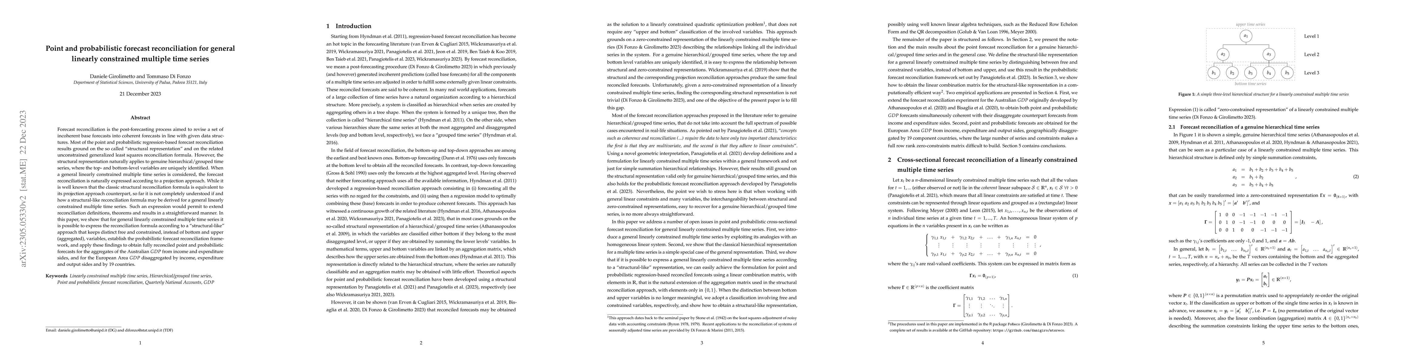 Thumbnail for Point and probabilistic forecast reconciliation for general linearly
  constrained multiple time series