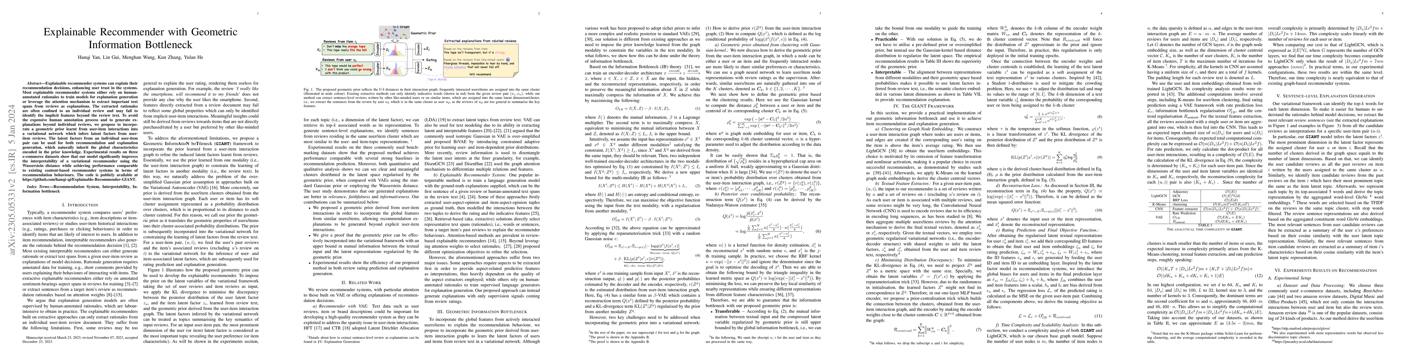 Thumbnail for Explainable Recommender with Geometric Information Bottleneck