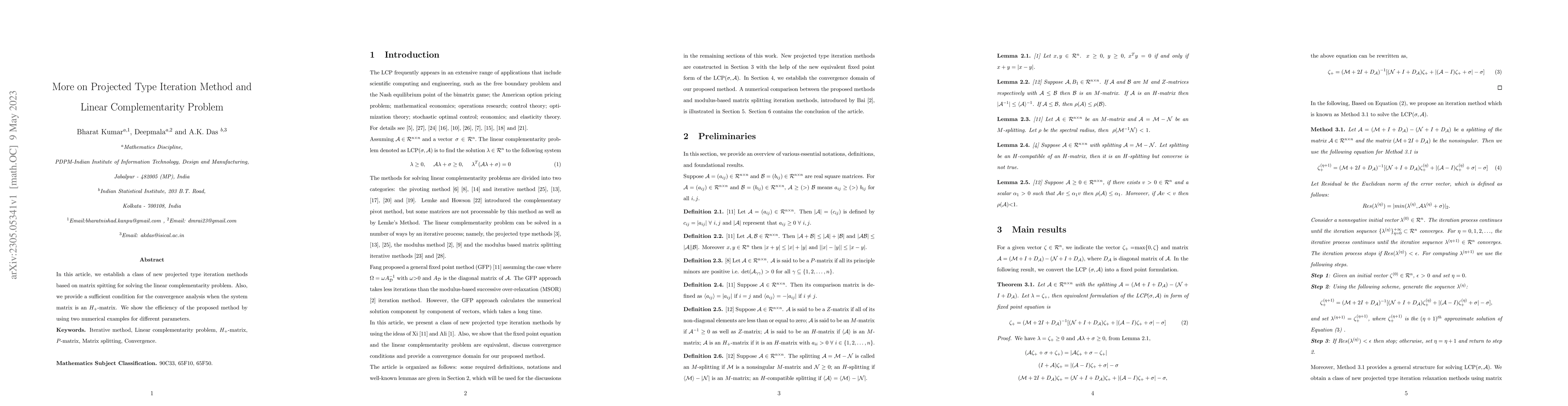 Thumbnail for More on Projected Type Iteration Method and Linear Complementarity
  Problem