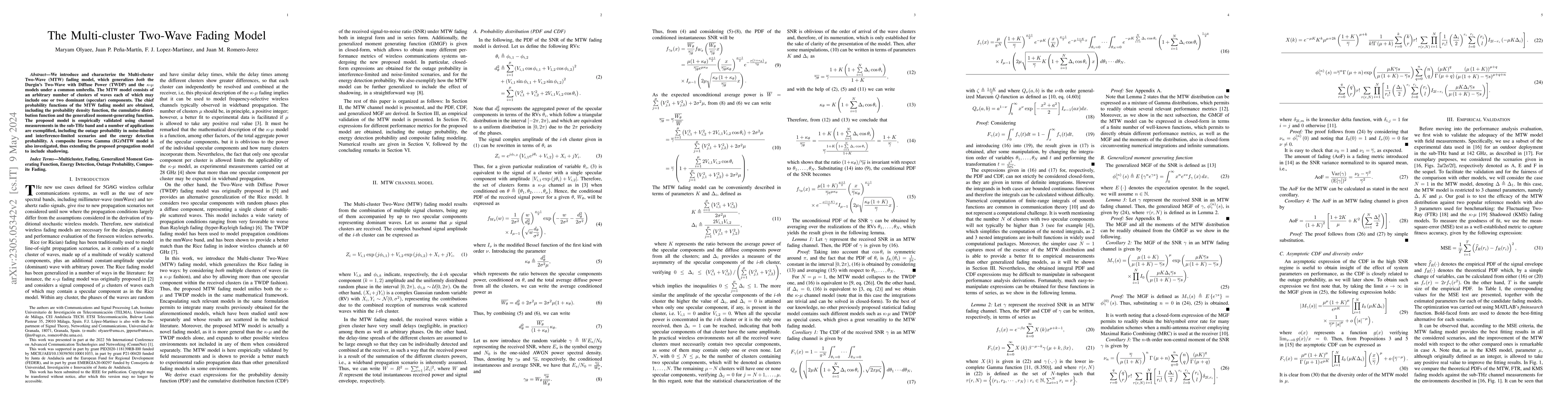 Thumbnail for The Multi-cluster Two-Wave Fading Model