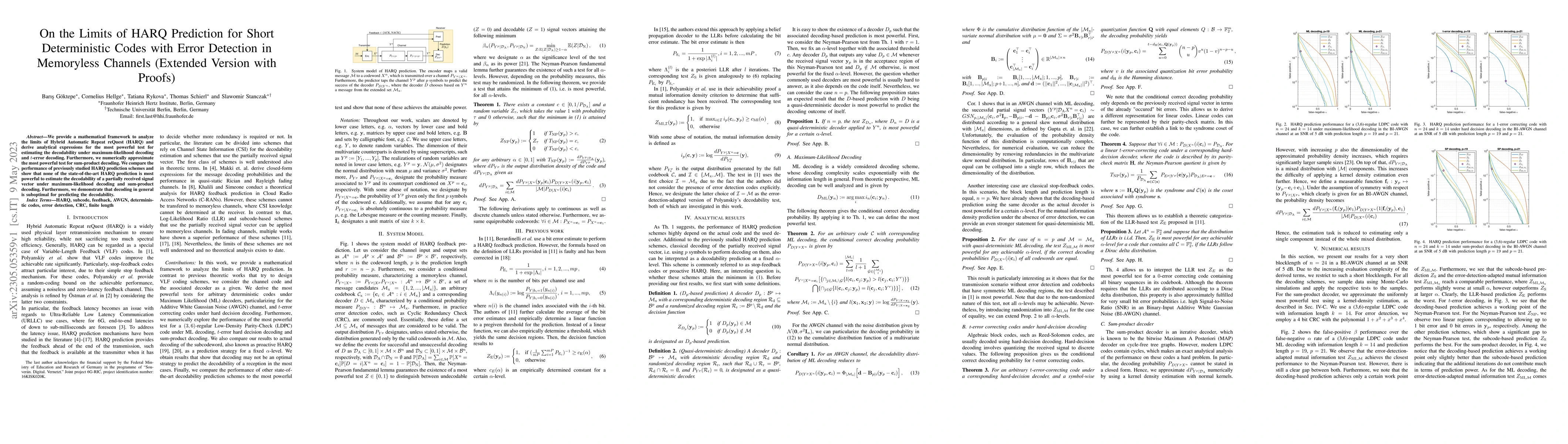 Thumbnail for On the Limits of HARQ Prediction for Short Deterministic Codes with
  Error Detection in Memoryless Channels (Extended Version with Proofs)