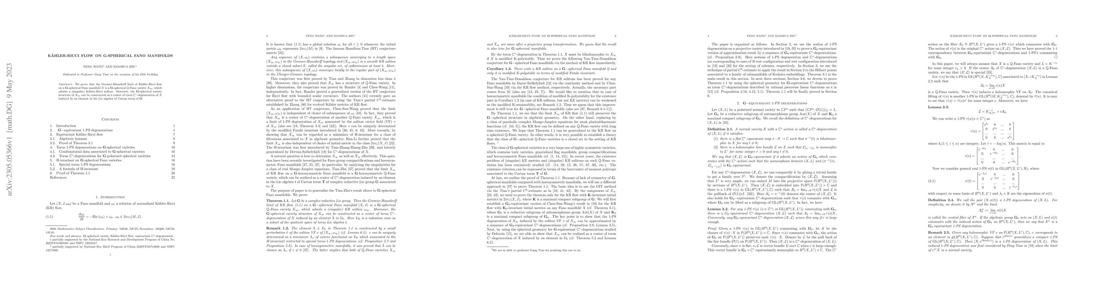 Thumbnail for K\"ahler-Ricci flow on $\mathbf G$-spherical Fano manifolds