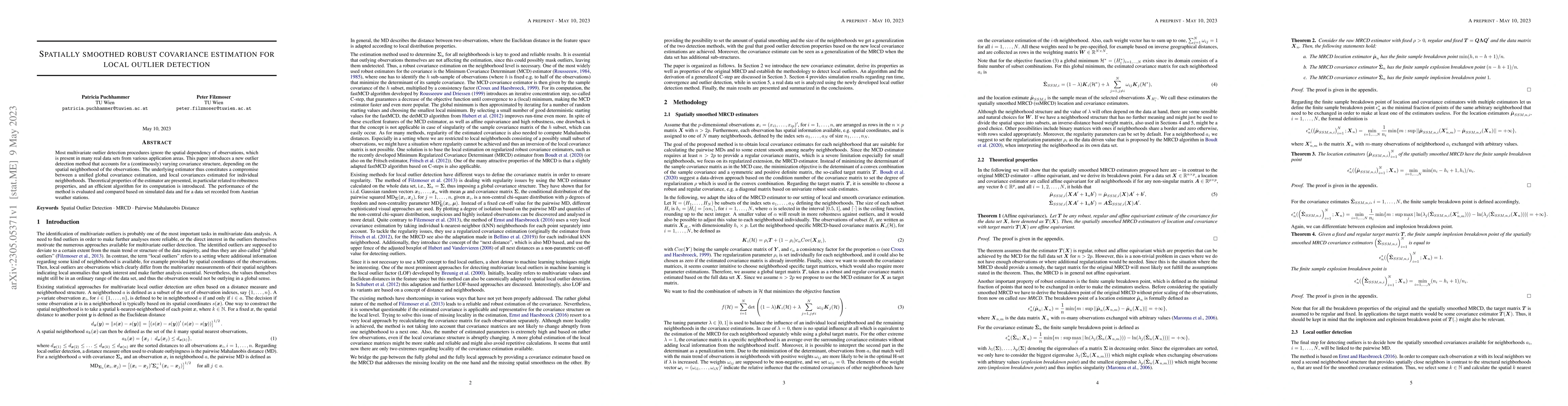 Thumbnail for Spatially smoothed robust covariance estimation for local outlier
  detection
