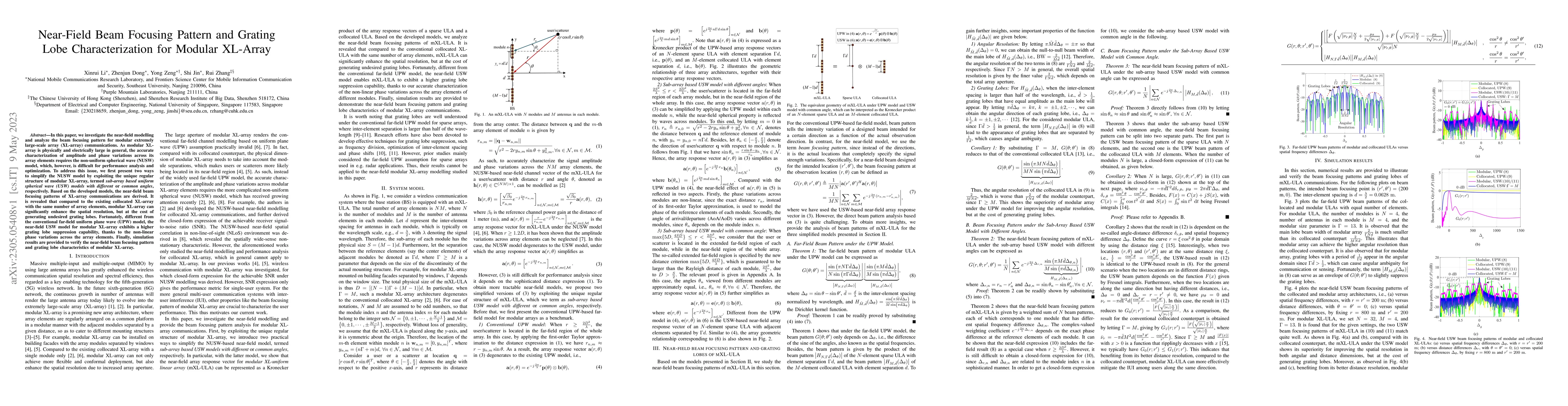 Thumbnail for Near-Field Beam Focusing Pattern and Grating Lobe Characterization for
  Modular XL-Array