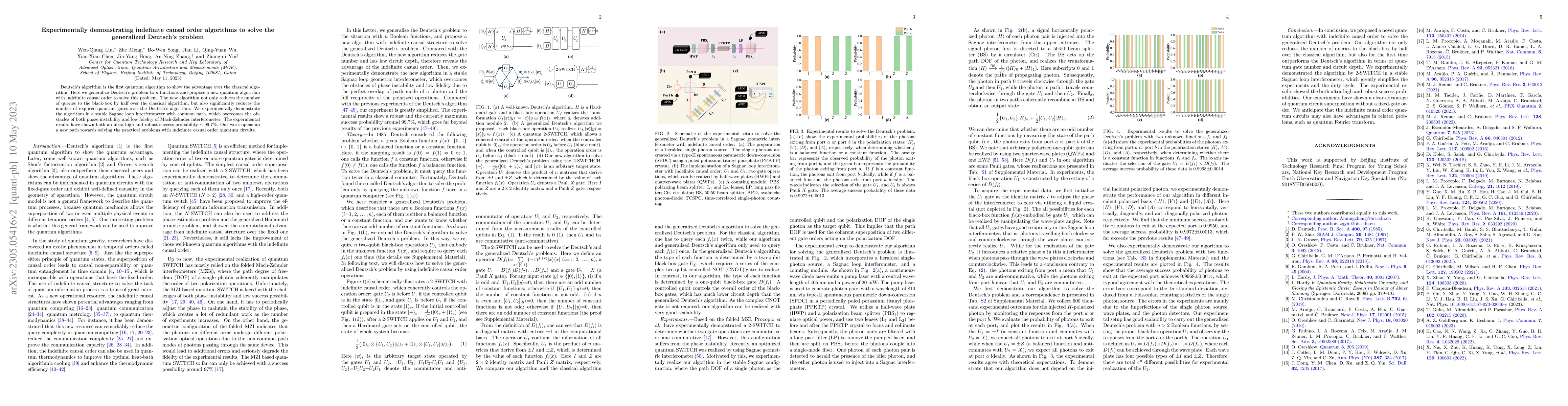 Thumbnail for Experimentally demonstrating indefinite causal order algorithms to solve
  the generalized Deutsch's problem