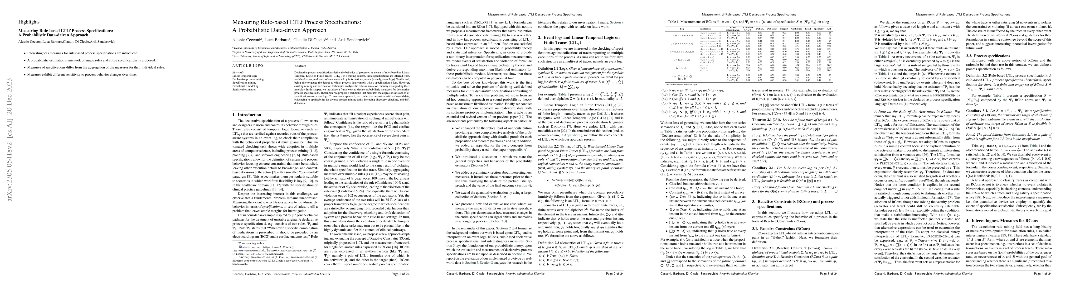 Thumbnail for Measuring Rule-based LTLf Process Specifications: A Probabilistic
  Data-driven Approach
