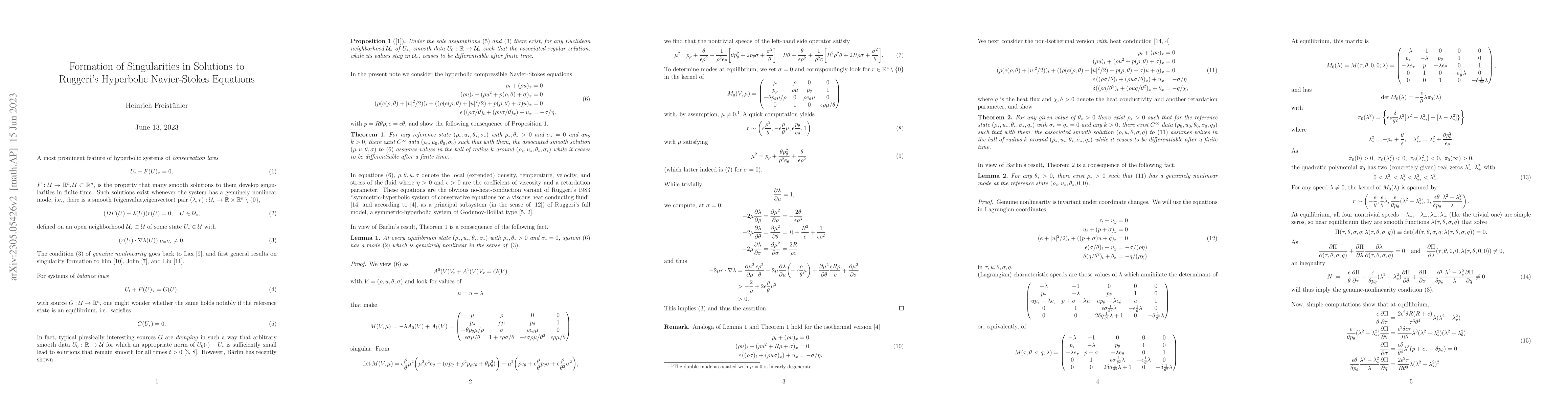 Thumbnail for Formation of Singularities in Solutions to Ruggeri's Hyperbolic
  Navier-Stokes Equations