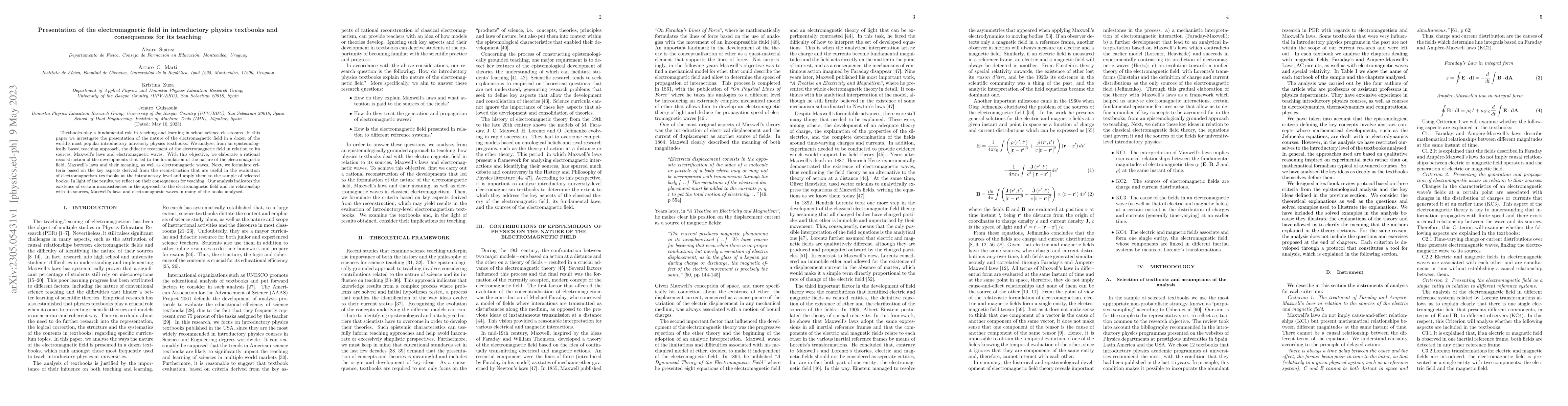 Thumbnail for Presentation of the electromagnetic field in introductory physics
  textbooks and consequences for its teaching
