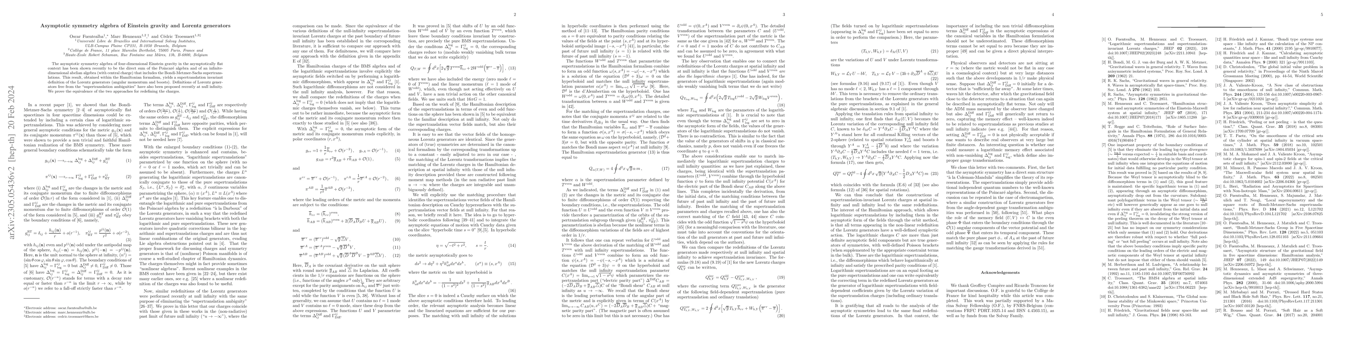 Thumbnail for Asymptotic symmetry algebra of Einstein gravity and Lorentz generators