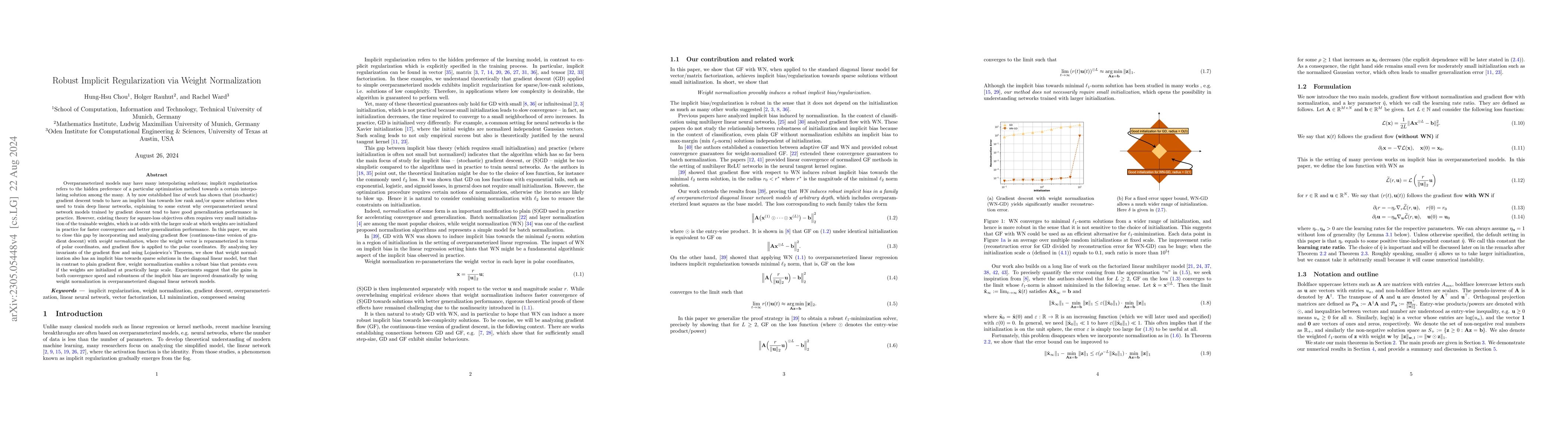 Thumbnail for Robust Implicit Regularization via Weight Normalization