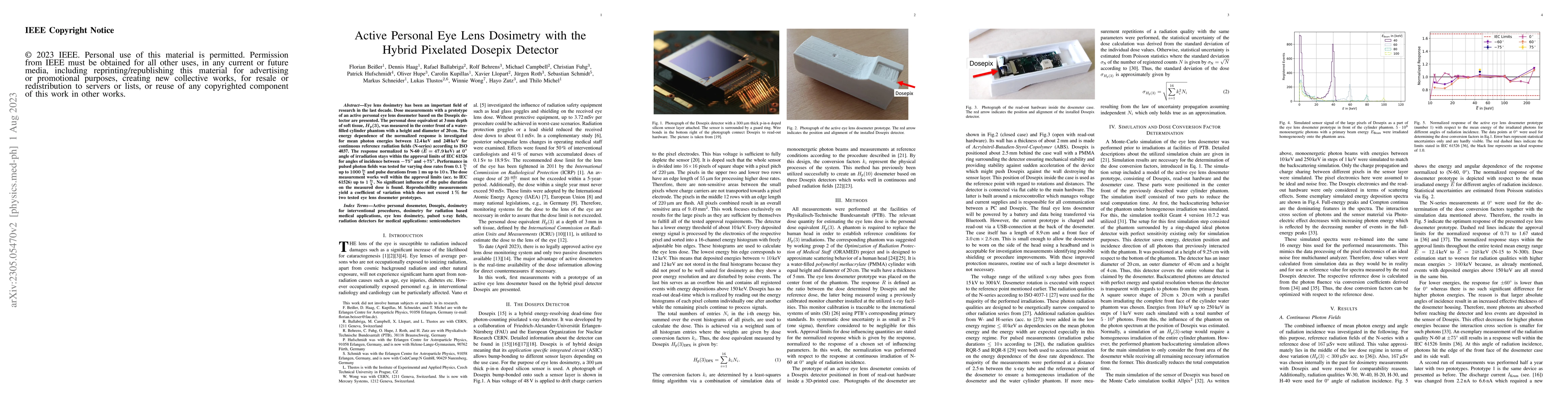 Thumbnail for Active Personal Eye Lens Dosimetry with the Hybrid Pixelated Dosepix
  Detector