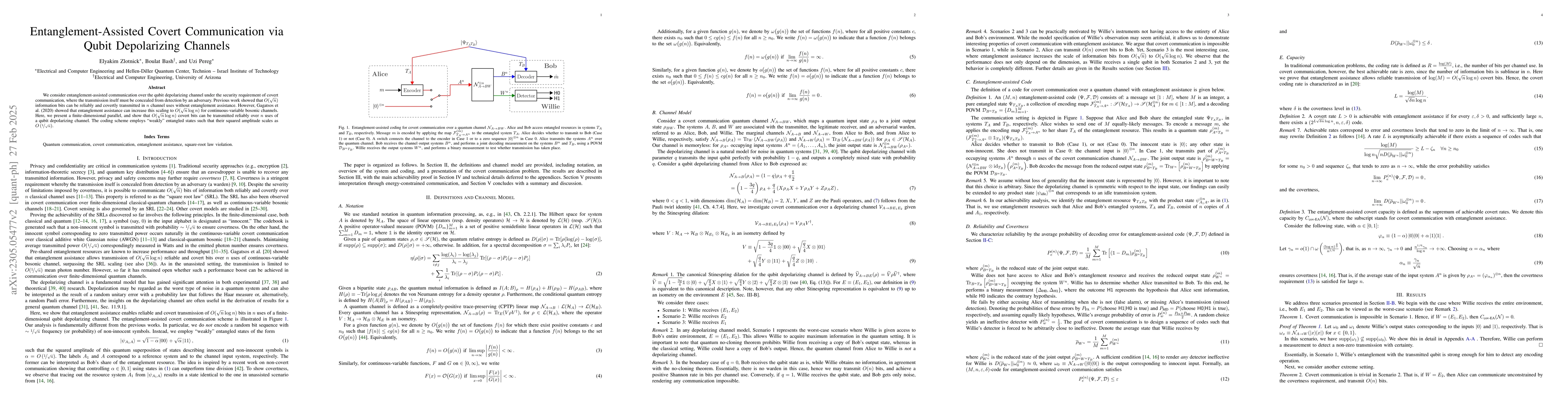 Thumbnail for Entanglement-Assisted Covert Communication via Qubit Depolarizing
  Channels