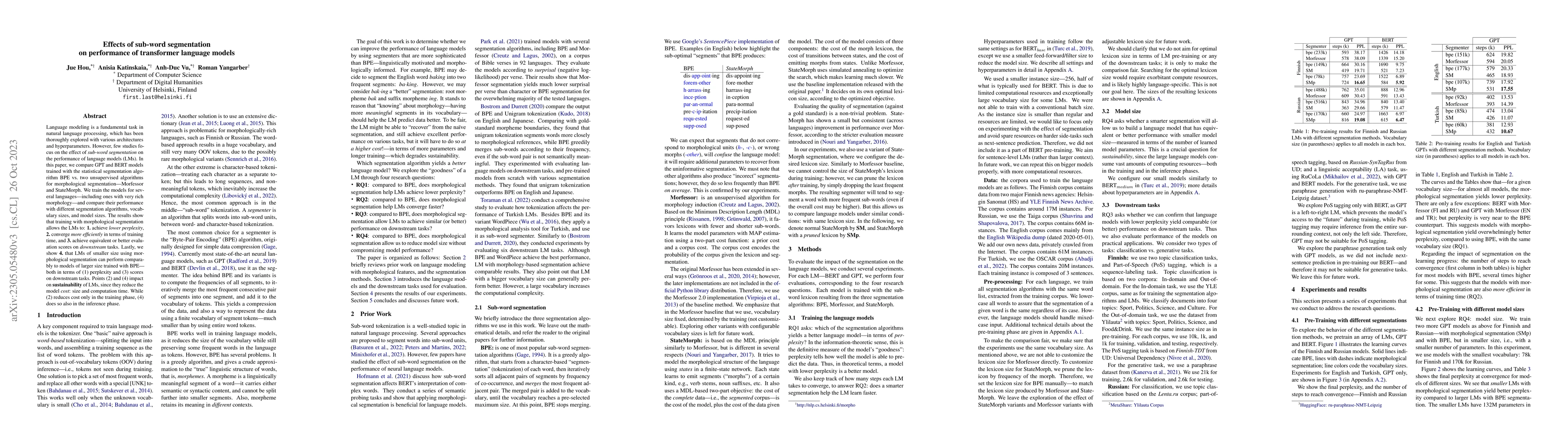 Thumbnail for Effects of sub-word segmentation on performance of transformer language
  models