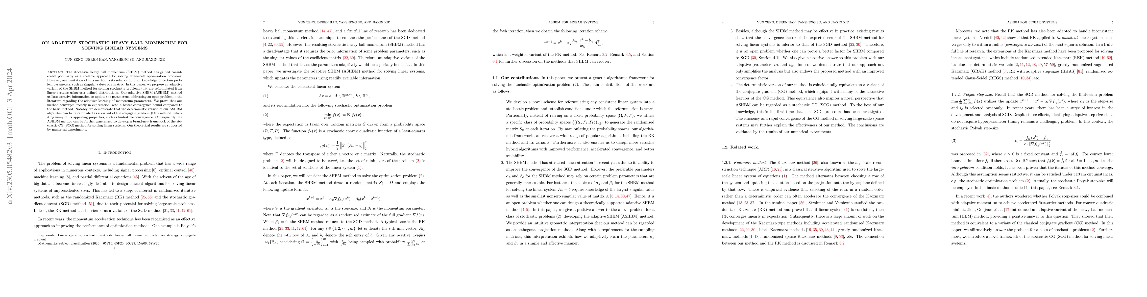 Thumbnail for On adaptive stochastic heavy ball momentum for solving linear systems