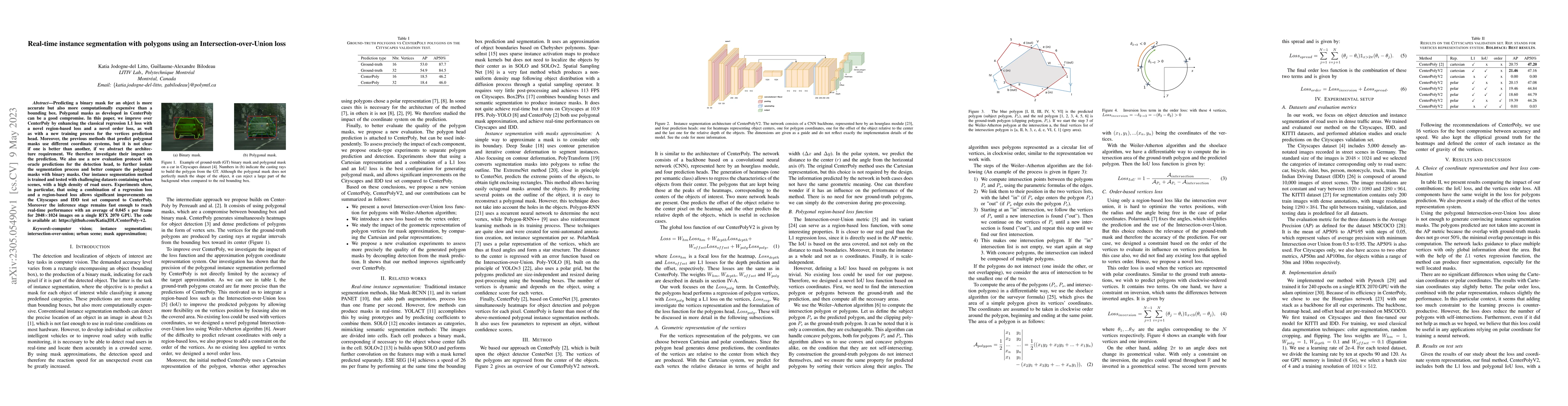 Thumbnail for Real-time instance segmentation with polygons using an
  Intersection-over-Union loss