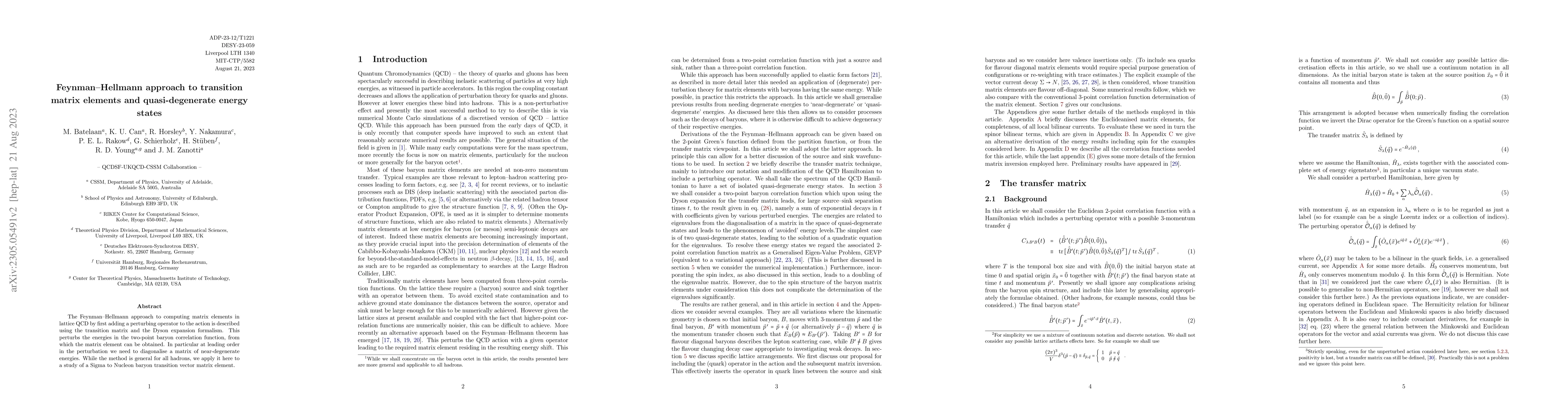 Thumbnail for Feynman--Hellmann approach to transition matrix elements and
  quasi-degenerate energy states