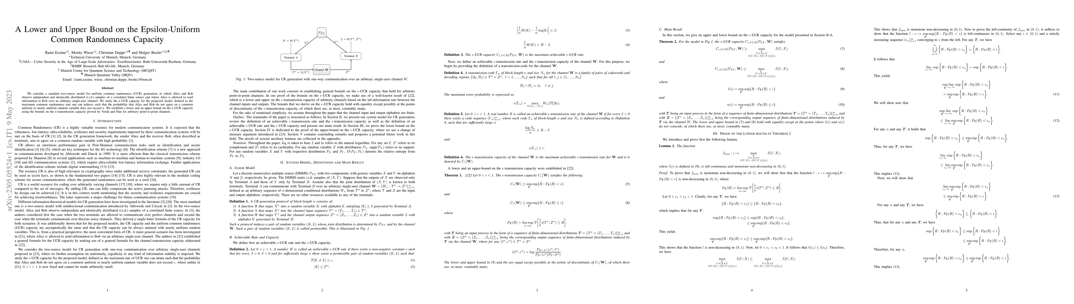 Thumbnail for A Lower and Upper Bound on the Epsilon-Uniform Common Randomness
  Capacity