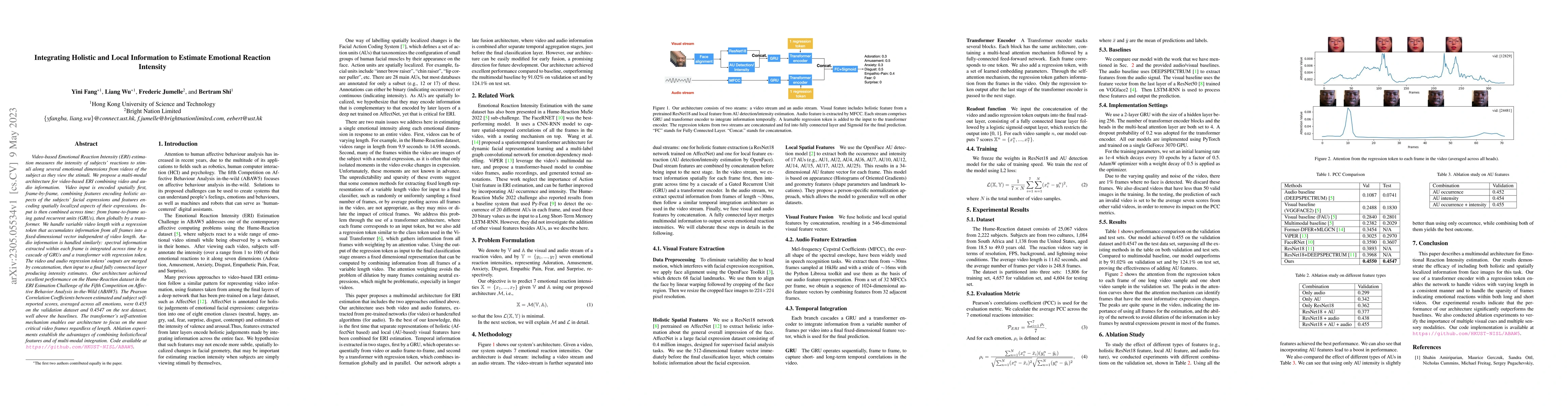 Thumbnail for Integrating Holistic and Local Information to Estimate Emotional
  Reaction Intensity