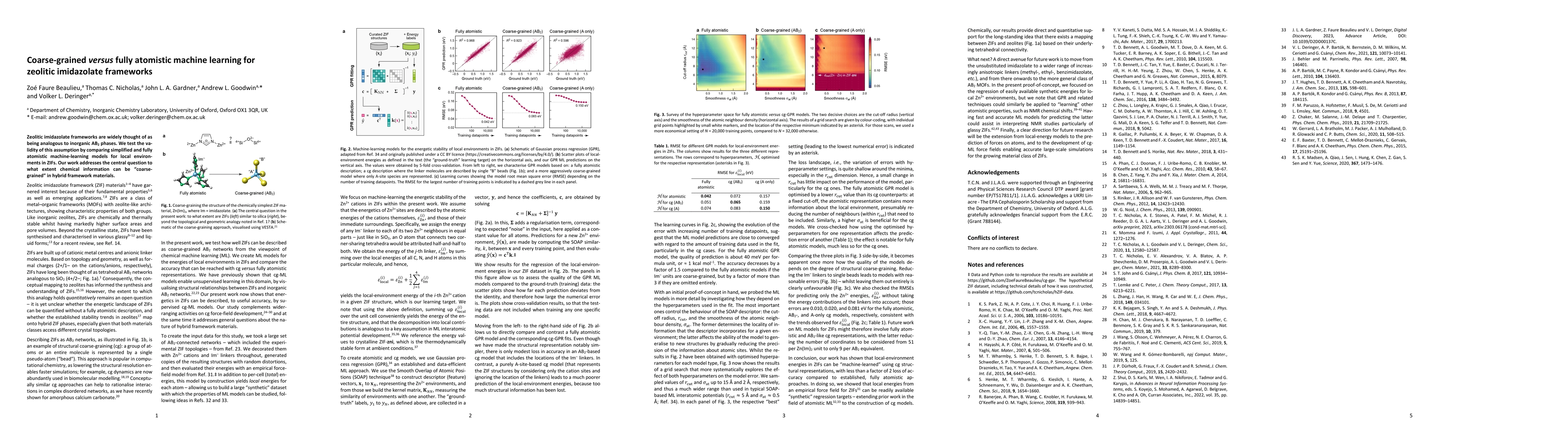 Thumbnail for Coarse-grained versus fully atomistic machine learning for zeolitic
  imidazolate frameworks