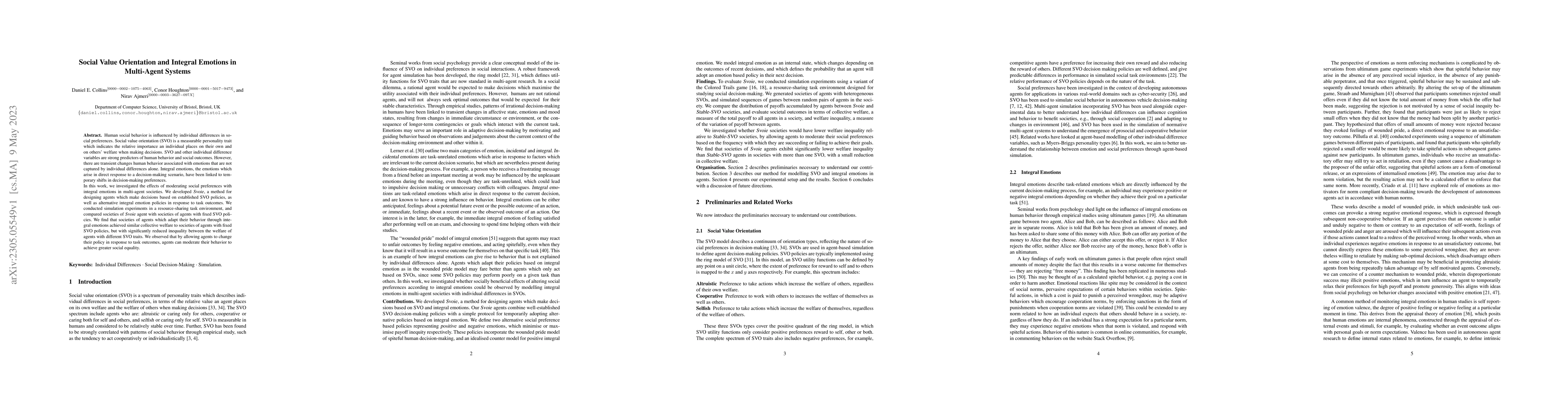 Thumbnail for Social Value Orientation and Integral Emotions in Multi-Agent Systems