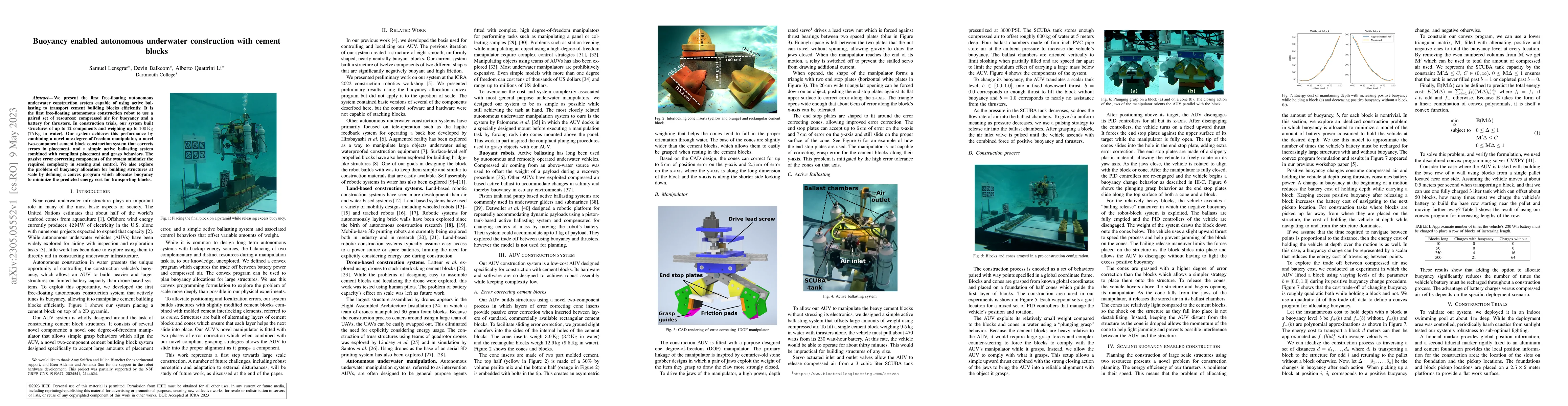 Thumbnail for Buoyancy enabled autonomous underwater construction with cement blocks