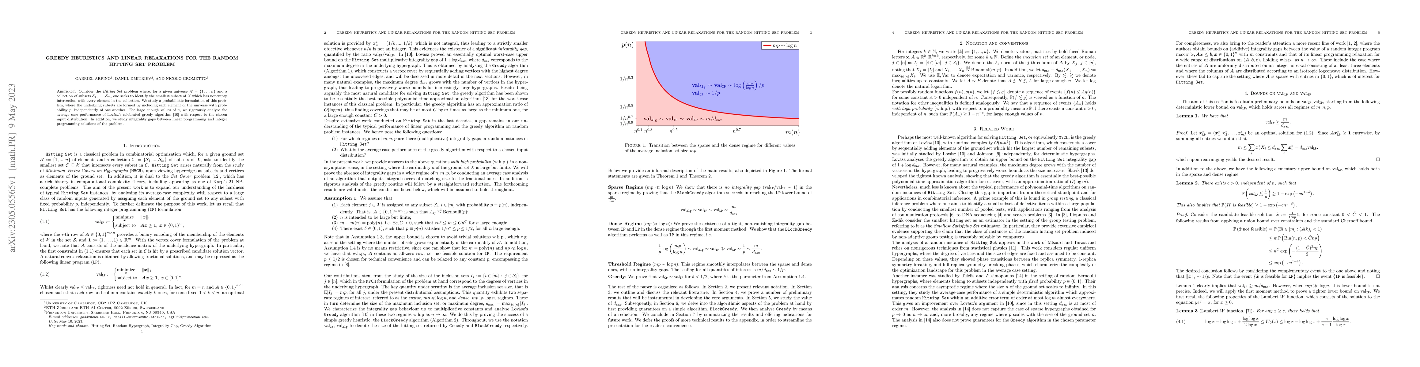 Thumbnail for Greedy Heuristics and Linear Relaxations for the Random Hitting Set
  Problem
