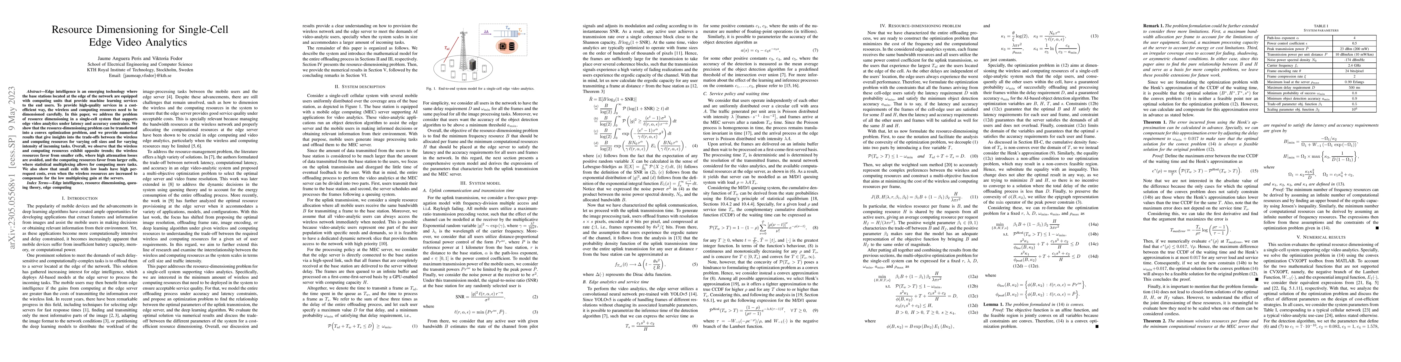 Thumbnail for Resource Dimensioning for Single-Cell Edge Video Analytics