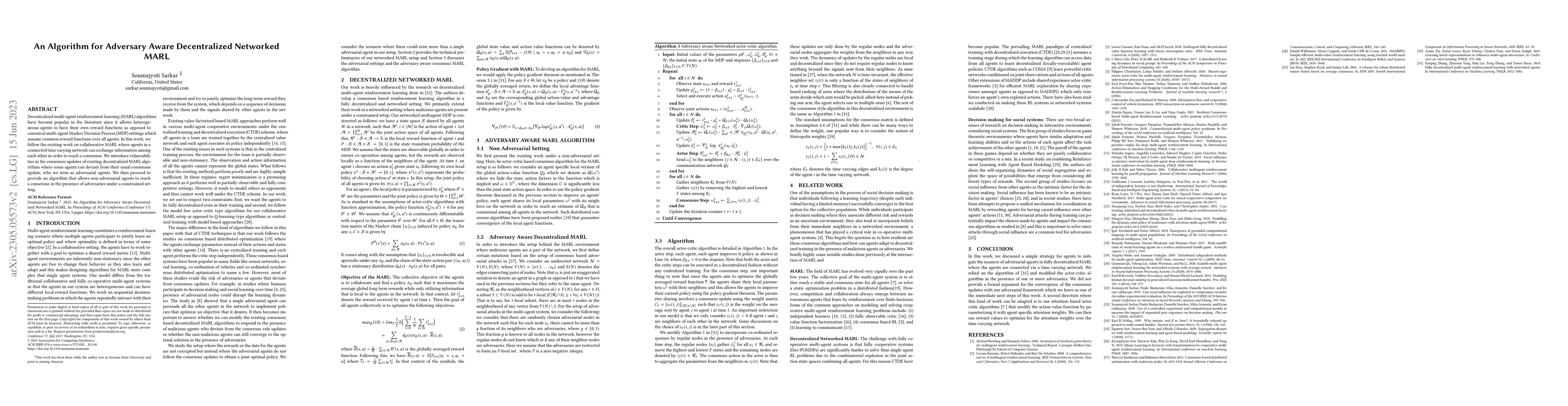 Thumbnail for An Algorithm For Adversary Aware Decentralized Networked MARL
