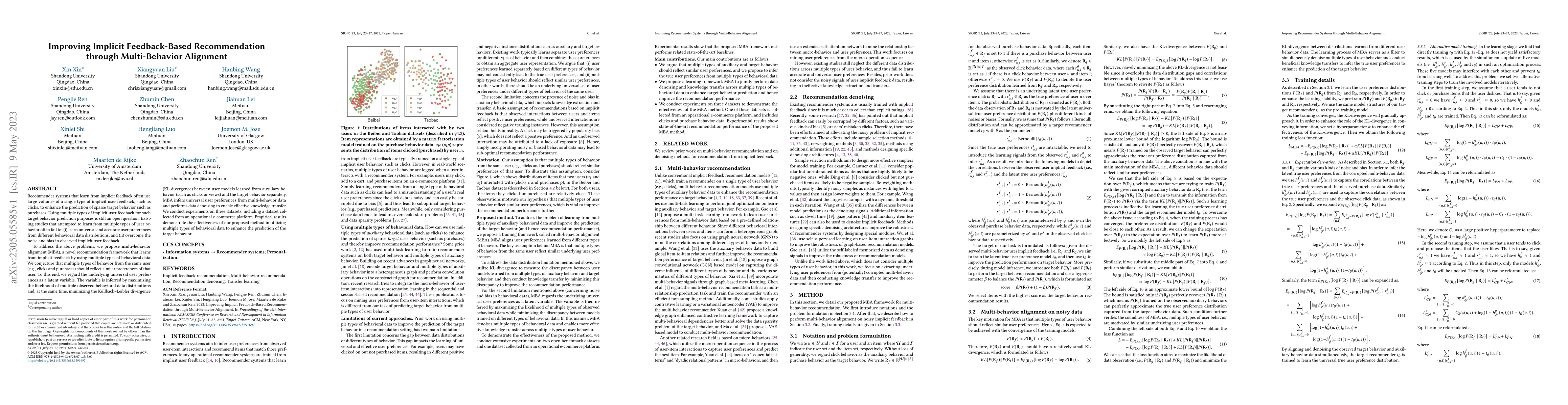 Thumbnail for Improving Implicit Feedback-Based Recommendation through Multi-Behavior
  Alignment