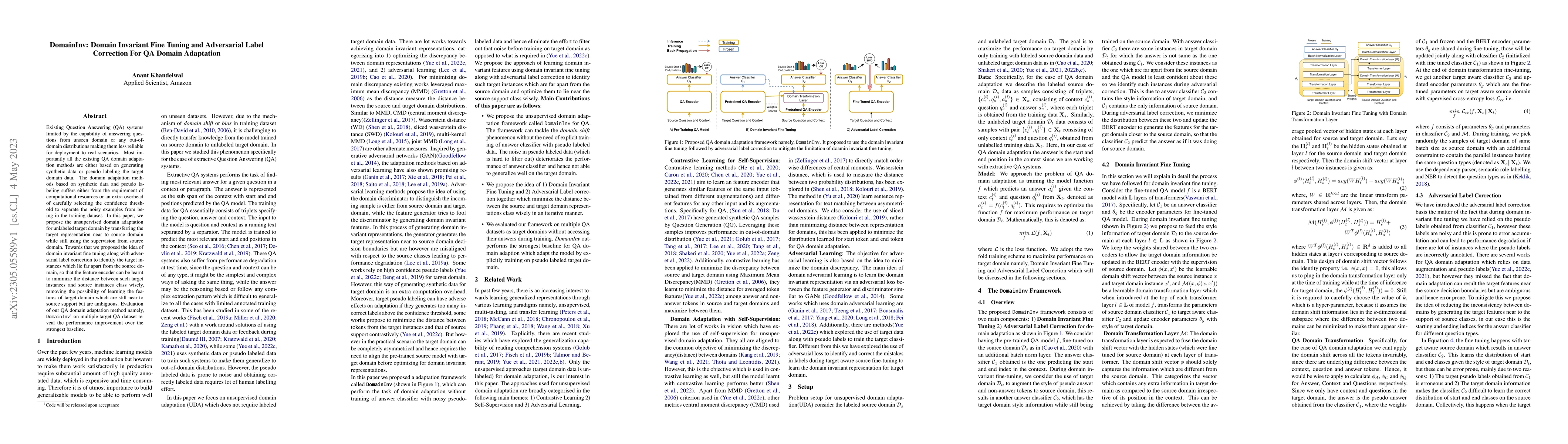 Thumbnail for DomainInv: Domain Invariant Fine Tuning and Adversarial Label Correction
  For QA Domain Adaptation