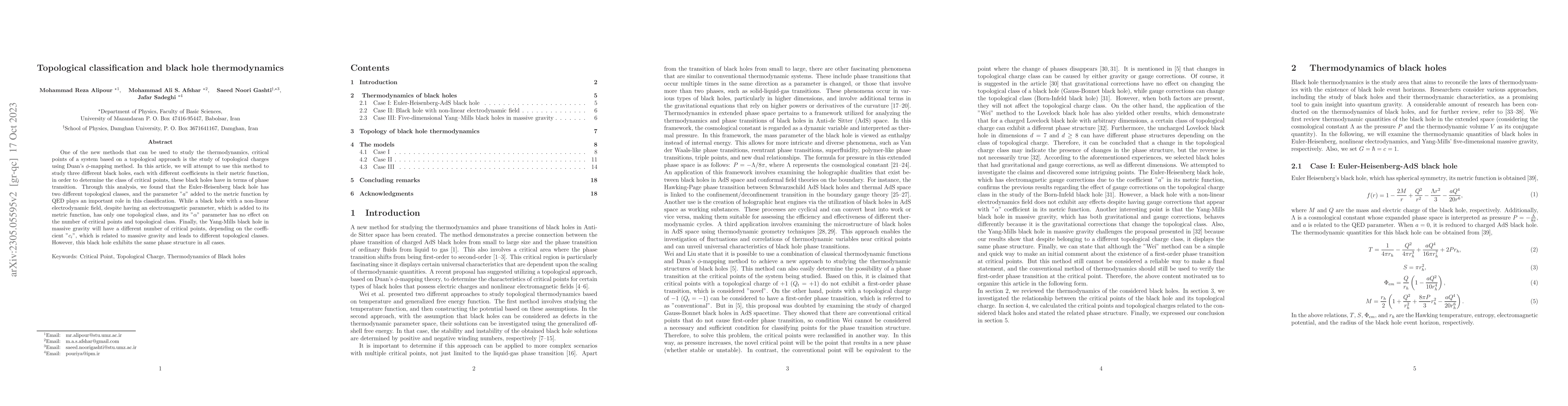 Thumbnail for Topological classification and black hole thermodynamics