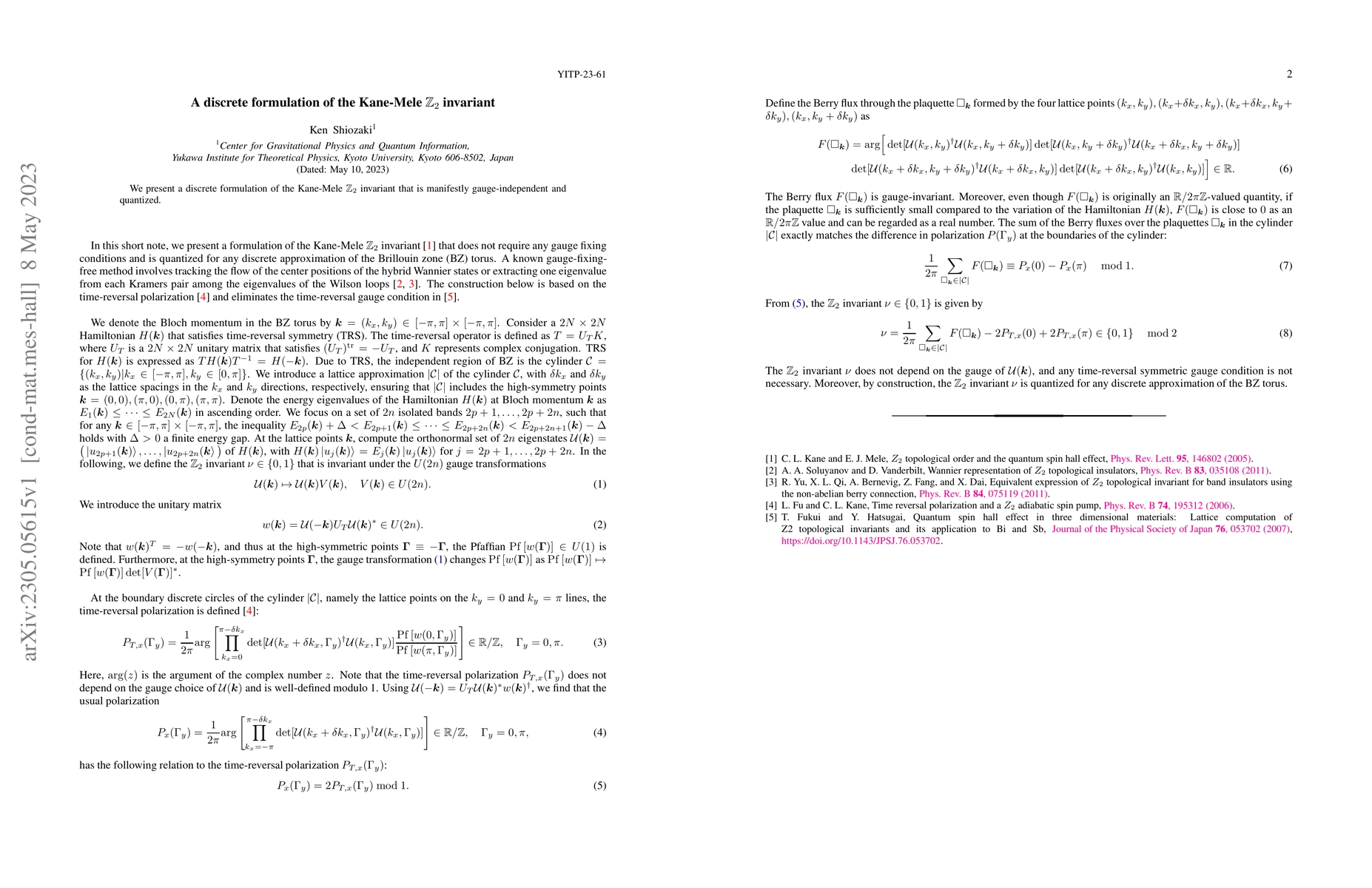 Thumbnail for A discrete formulation of the Kane-Mele $\mathbb{Z}_2$ invariant