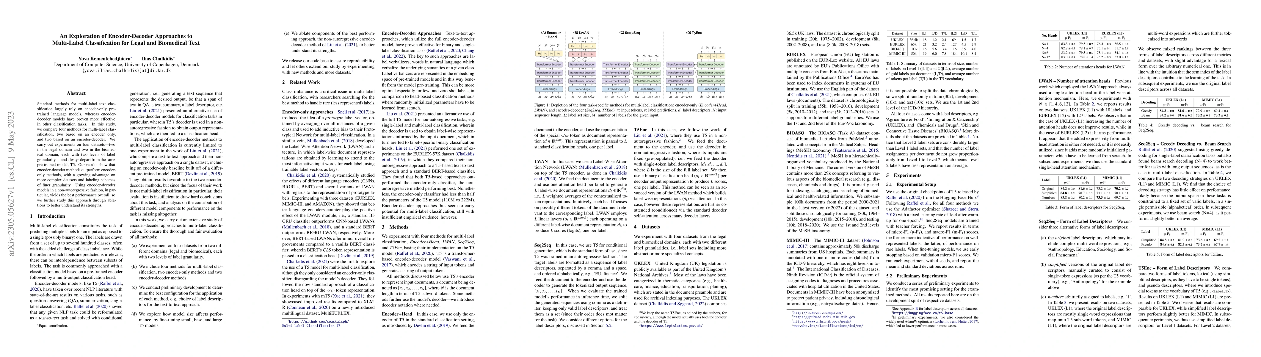 Thumbnail for An Exploration of Encoder-Decoder Approaches to Multi-Label
  Classification for Legal and Biomedical Text