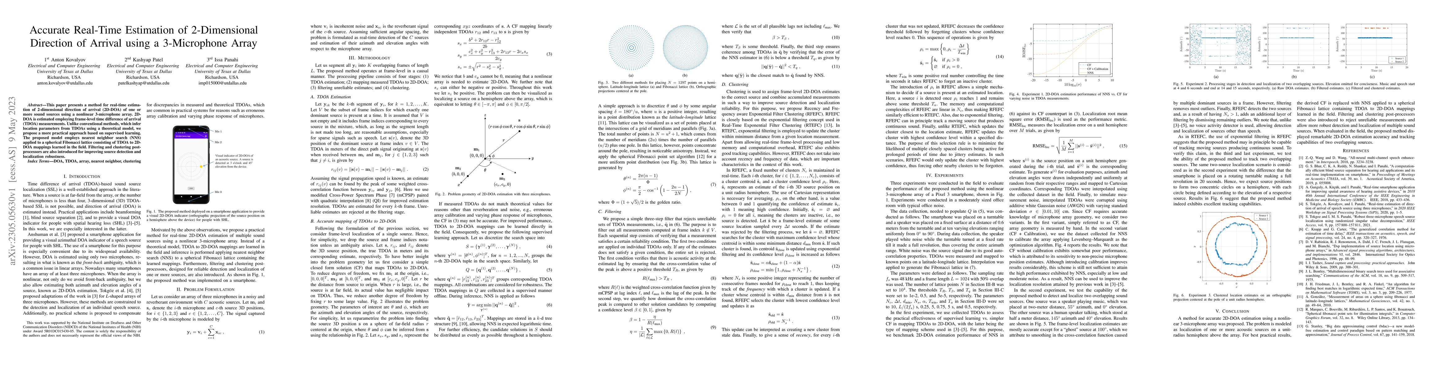 Thumbnail for Accurate Real-Time Estimation of 2-Dimensional Direction of Arrival
  using a 3-Microphone Array