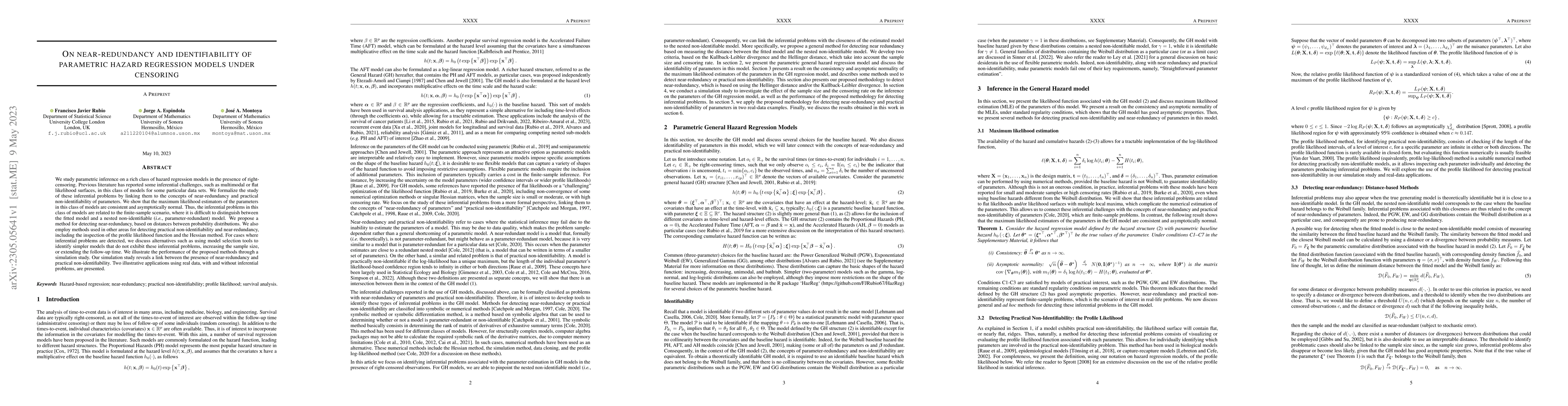Thumbnail for On near-redundancy and identifiability of parametric hazard regression
  models under censoring