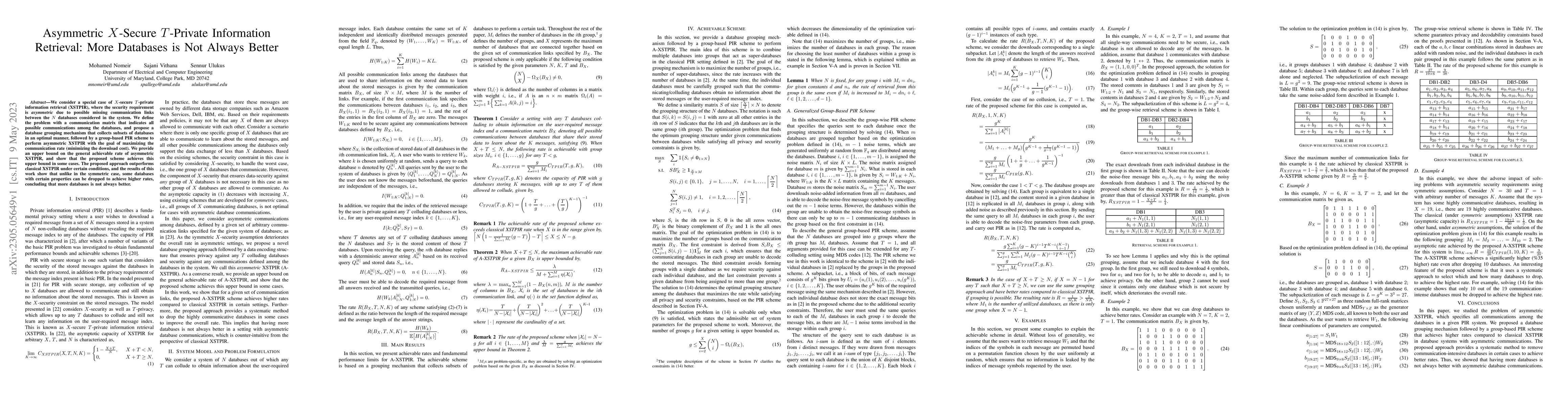 Thumbnail for Asymmetric $X$-Secure $T$-Private Information Retrieval: More Databases
  is Not Always Better